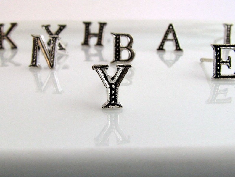 Men's stud earrings, alphabet letter Y stud earring, silver stud earrings, initials stud earrings, earrings for men, letter stud earrings, Y image 1