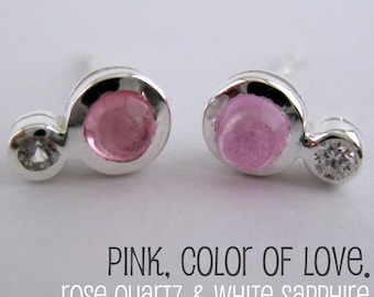 Rose glimmer cabachon stud earrings, stud earrings, sterling silver stud earrings, gemstone earrings, pink rose quartz, 490A