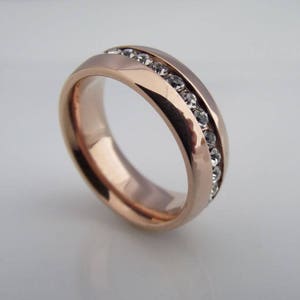 Eternity diamond wedding band, channel setting diamond ring, cz diamond wedding ring, wide ring, rose gold wedding ring, size 5.5 (309A)
