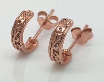 Half hoop earring, rose gold hoop, men's hoop earrings, rose gold half hoop earrings, demask pattern, tribal hoops,  557H