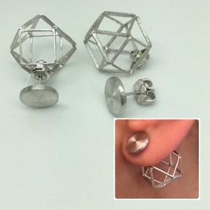 Geometric silver front back earrings, ear jacket sterling silver, ear jacket, double sided earrings, ear cuff jacket