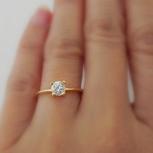 Gold cz solitaire ring, diamond ring, cubic zirconia engagement ring, white diamond cz stone, sterling silver, cz ring, cz engagement, 313A