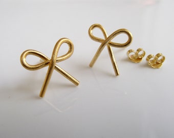 Bow stud earrings, solid gold bow stud earrings, gold stud earrings, real gold stud earrings, bow knot stud earrings, 14K gold studs, E003MY