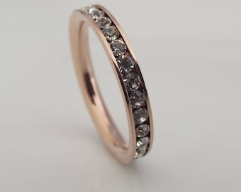 CZ Diamond Eternity Band - White Diamond CZ Stack Ring - Diamond CZ Eternity Ring - Stack Ring - Pink Rose Gold Band Color no.301C