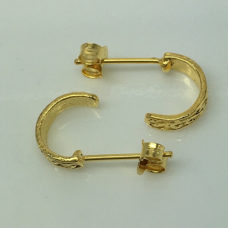 Gold Tone Patterned Hoop Earrings Men's Half Hoop Etsy