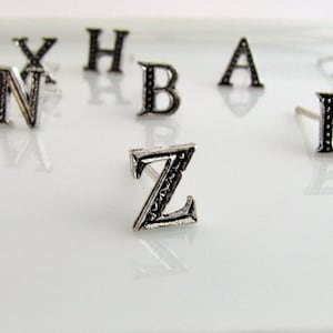 Love letters, sterling silver stud earring, alphabet letter Z, initials stud earrings, party favors, letter Z image 1