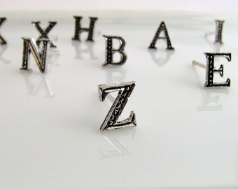 Love letters, sterling silver stud earring, alphabet letter Z, initials stud earrings, party favors, letter Z