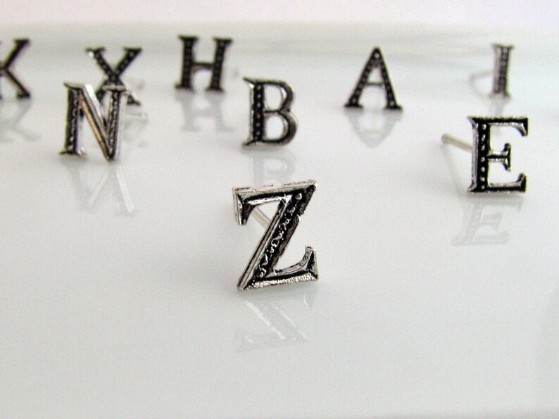 Love letters, sterling silver stud earring, alphabet letter Z, initials stud earrings, party favors, letter Z image 1