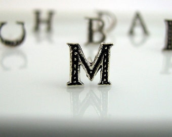 Sterling silver earring, stud earring, Letter M initial stud earring, alphabet earring, monogram stud earring, silver post earring