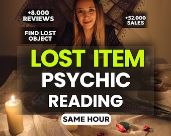 May include: A psychic reading service advertisement featuring the text +8.000 REVIEWS, +52.000 SALES, FIND LOST OBJECT, LOST ITEM PSYCHIC READING, and SAME HOUR. The scene includes a lit candle and scattered flower petals on a table.