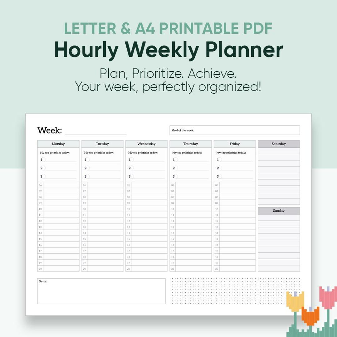 Weekly Planner With Hourly Schedule and Priority Tracker - Printable A4 ...