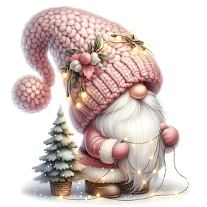 Luci fatate pastello Gnomo di Natale Clipart, 12 JPG Clipart di alta qualità, acquerello Junk Journaling, stampabile per le vacanze, download digitale