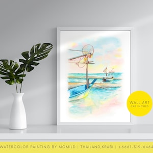 Partons en Thaïlande : Lanta, Krabi, Thaïlande, aquarelle, fait main, lumière du matin, aquarelle sur papier fin, à télécharger pour d'autres oeuvres, local