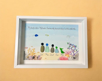 Personalized Sea Glass Family Portrait: Custom Pebble Art Decor