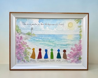 Personalized Sea Glass Family Portrait: Unique Pebble Art