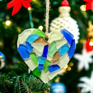 Ornament Sea Glass, Ornaments Christmas Tree, Sea Glass gift, Christmas Tree, heart sea glass, seaglass ornaments, sea glass ornaments