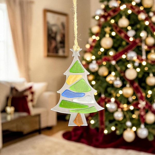Sea Glass Christmas Tree Ornament: Handmade Coastal Holiday Decoration