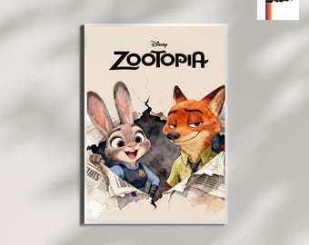 ZOOTOPIA POSTER Disney Movie Print Judy Hopps Nick Wilde Wall Art Minimalist Animation Decor
