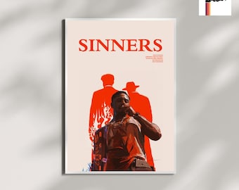 SINNERS POSTER Ryan Coogler Movie Art Michael B Jordan Film Print Minimalist Horror Poster Southern Gothic Supernatural Decor