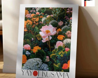 Yayoi Kusama Inspired Floral Art Poster: Vibrant Botanical Wall Decor
