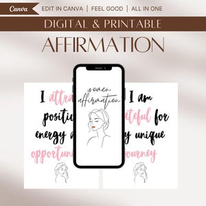 100 tarjetas de afirmación personalizables para mujeres: plantilla de Canva sin procesar, fondos de pantalla digitales e imprimibles / uso comercial / PLR