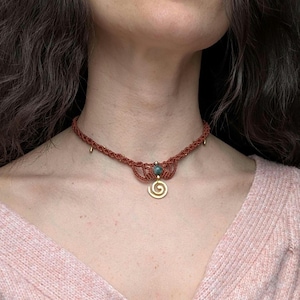 solivara choker | macrame choker | macrame necklace with brass pendant
