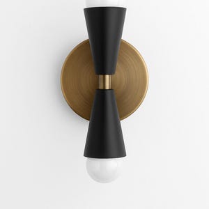 Mid-Century Modern Double Cone Wall Sconce – Brass & Color Options | Retro Style Light Fixture for Bedroom, Living Room, Café Decor