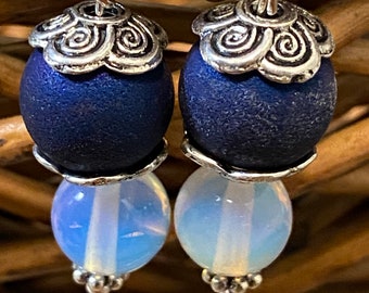 Handcrafted Druzy and  Natural Stones Earrings with Tibetan Silver beads and  Sterling wires