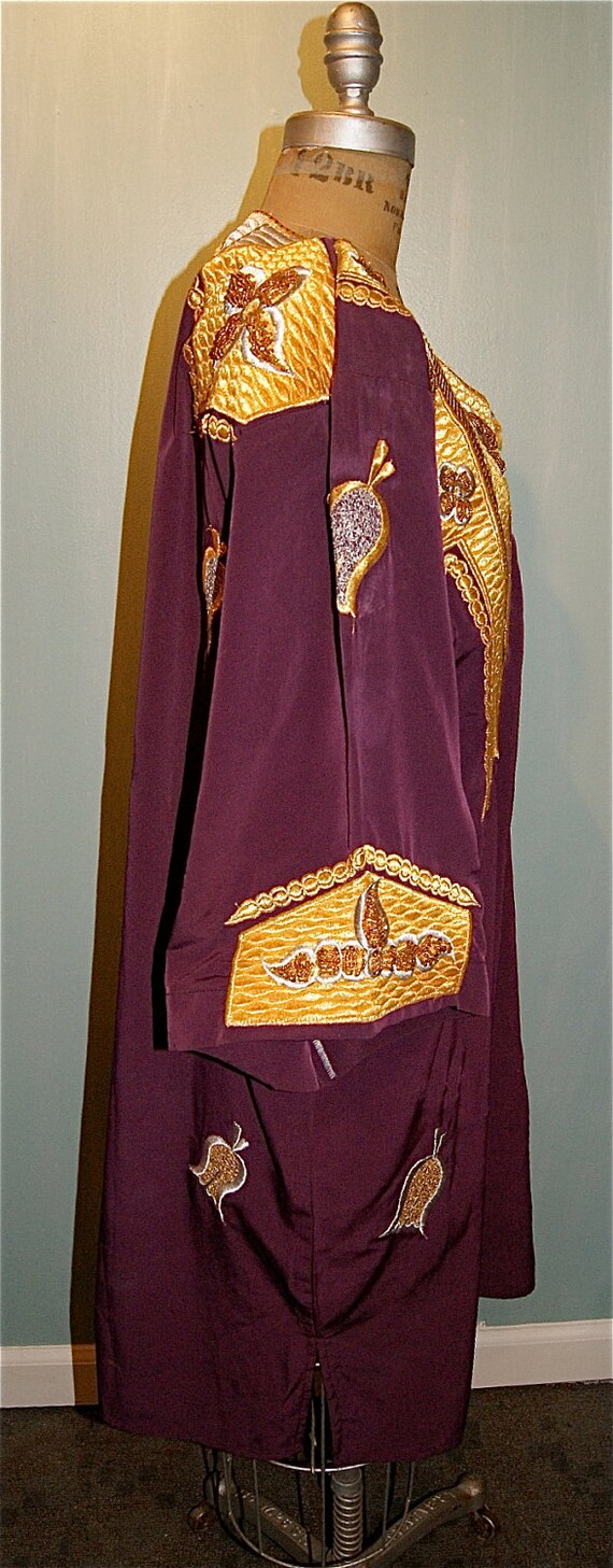 SALE  Vintage Royal Purple and Gold Beaded African Tribal Dress View 3