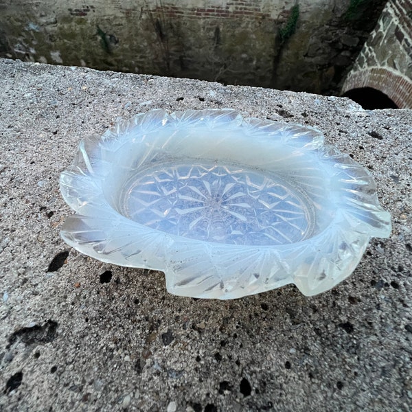 Antique Opalescent Pressed Glass Ash Tray