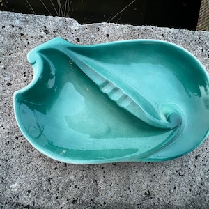 Mid Century Ash Tray Green Swirl Ceramic
