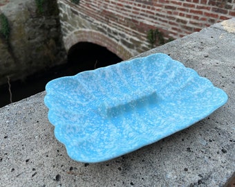 Mid Century Ash Tray Large Mottled Glaze Robbins Egg Blue and White Ceramic