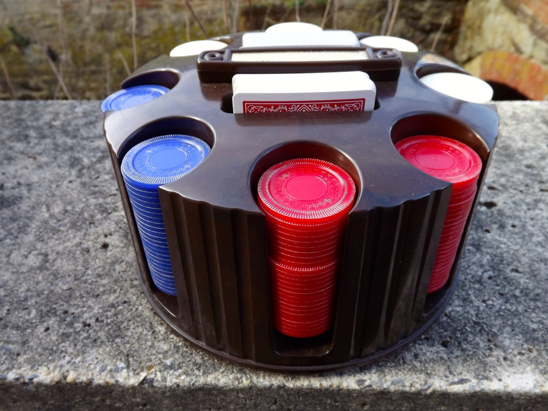 Pleasantime Revolving Poker Rack With Chips and Cards Etsy