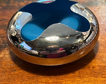 MCM Chrome Enameled Retro Ash Tray Oblate Spheroid Shape