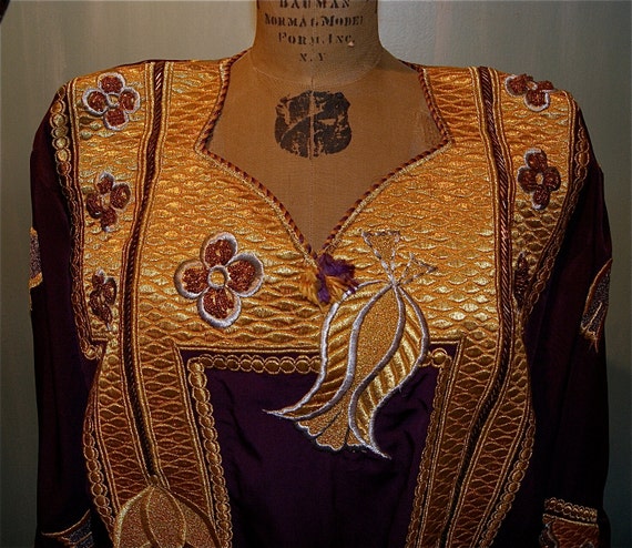 SALE  Vintage Royal Purple and Gold Beaded African Tribal Dress View 2