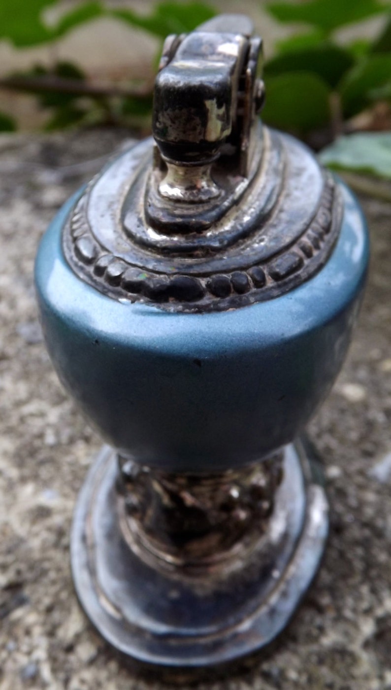 Vintage Leona Ronson Table Top Cigarette Lighter Blue Enamel Etsy