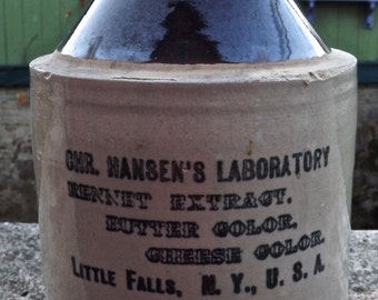 Sale   Antique Stoneware Jug CHR. Hansen's Laboratory Little Falls, NY, USA Advertising Jug