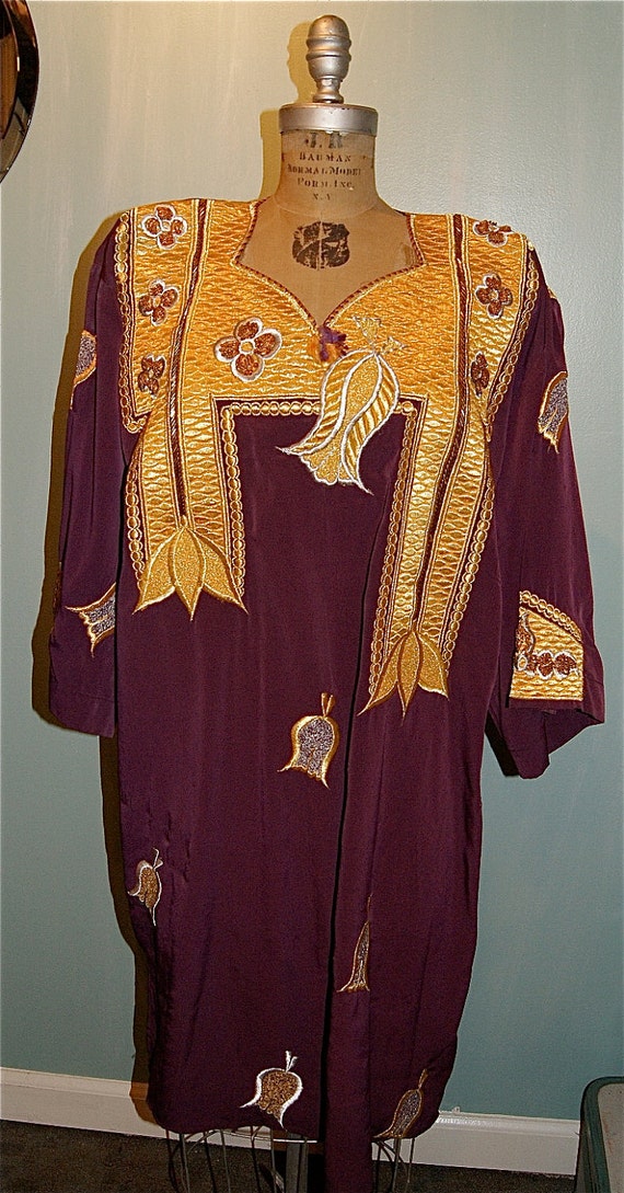 SALE  Vintage Royal Purple and Gold Beaded African Tribal Dress