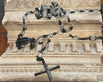 Antique Rosary Beads Sterling Silver and Faceted Crystal beads