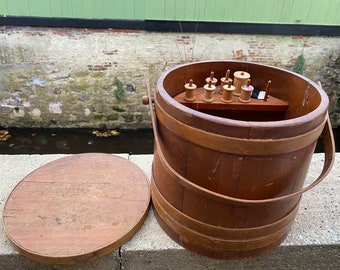 SALE Antique Firkin Bucket with Lid Sewing  Barrel  large