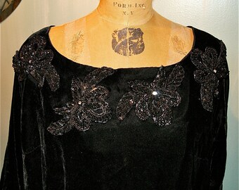 SALE Hand Made Black Velvette Plus size  Evening Dress