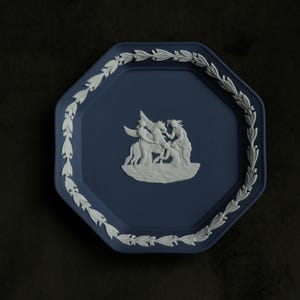 Portland Blue With White Detail Wedgwood Jasperware Octagonal Plate &#39;Muses and Pegasus&#39;