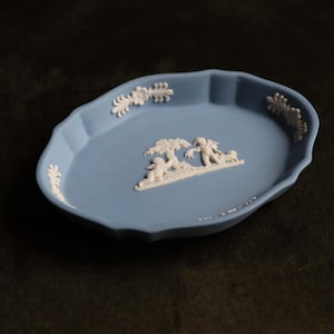 Blue With White Detail Wedgwood Jasperware With Classical Cherub Design Trinket Dish