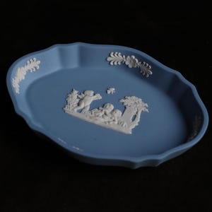 Blue With White Detail Wedgwood Jasperware With Classical Cherub Design Trinket Dish
