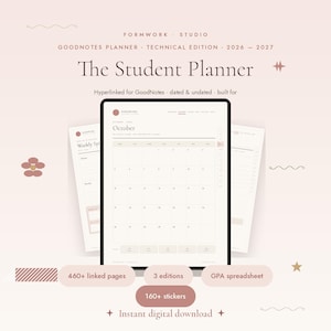 Digital Student Planner for Engineering STEM 2026-2027 | GoodNotes Hyperlinked Academic Planner | iPad Undated | Problem Set & Lab Tracker