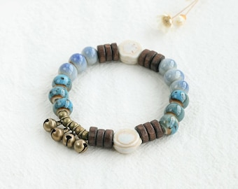 Handcrafted Green Beaded Ceramic Bracelet, Unique Bohemian Style Jewellery, Gift for Her, Handcrafted Charm