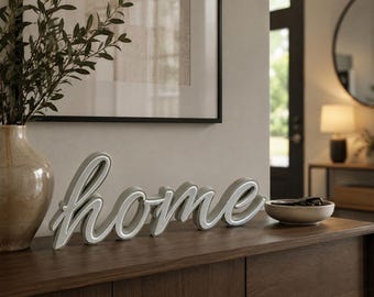 HOME Word Art Decor, Neutral Home Sign, Freestanding Home Decor, Modern Farmhouse Decor, Minimalist Shelf Decor, Housewarming