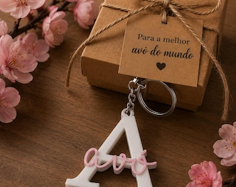 A de Avó Charm Keychain — 3D Printed Minimalist Charm, Sweet Gift for Mother, PLA Bag or Key Accessory