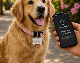 Personalized NFC Pet ID Tag for Dogs — Custom Bone-Shaped Smart Pet Tag
