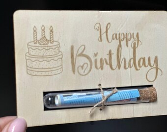 Happy Birthday Wooden Money Holder — Laser Cut Cash Gift Display, Engraved Plywood Birthday Gift Idea